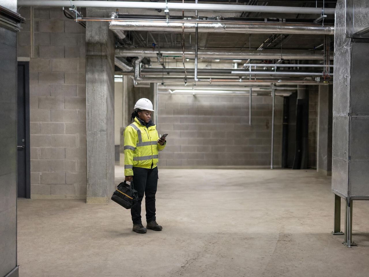Lone worker checking in on the Glix mobile app before starting a shift alone on site