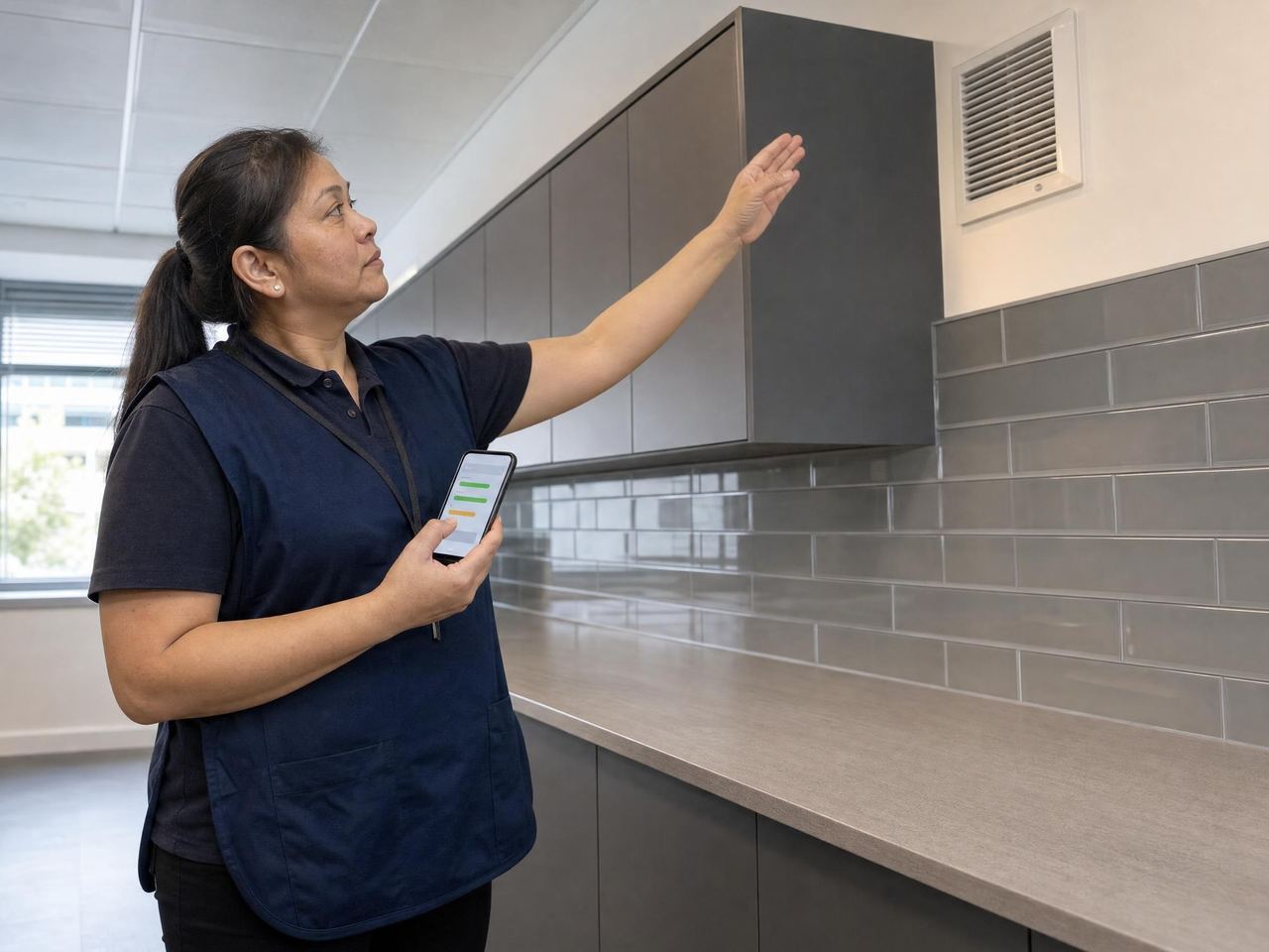 Supervisor scoring a site inspection against the template on a mobile phone