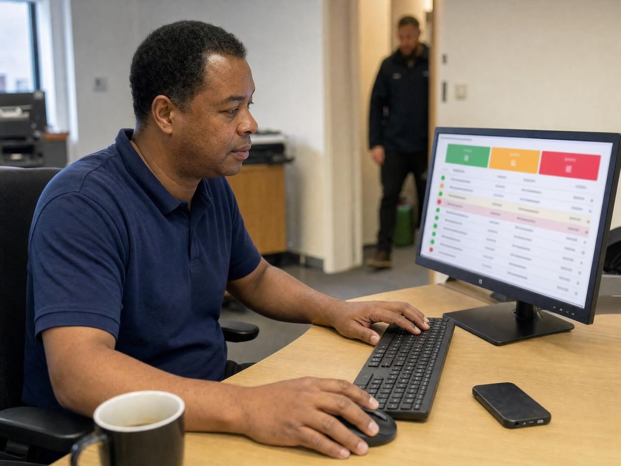 Duty manager reading the morning exceptions on the Glix operations board